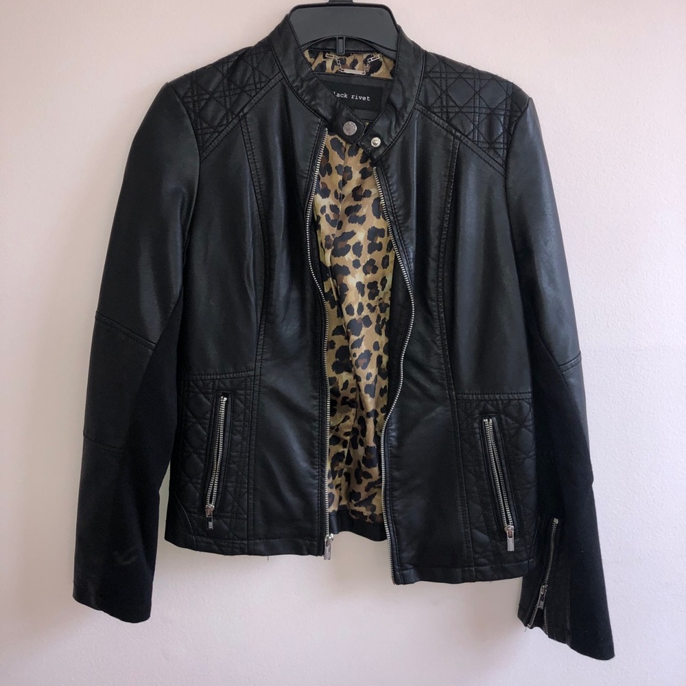 Black Rivet Faux Leather Lined Jacket